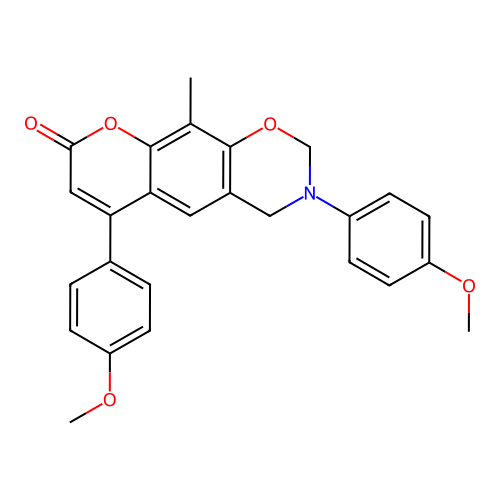 3,6-bis(4-methoxyphenyl)-10-methyl-3,4-dihydrochromeno[6,7-e][1,3]oxazin-8(2H)-one structure