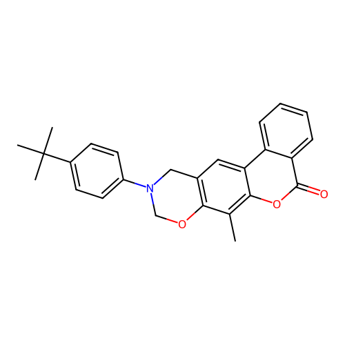 10-(4-(tert-butyl)phenyl)-7-methyl-10,11-dihydrobenzo[3,4]chromeno[6,7-e][1,3]oxazin-5(9H)-one structure