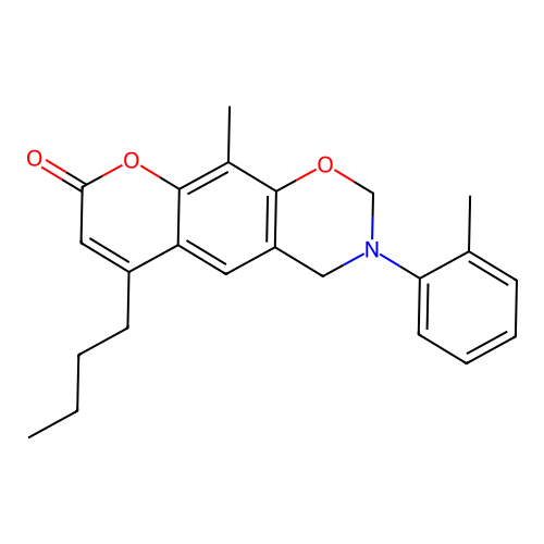 6-butyl-10-methyl-3-(o-tolyl)-3,4-dihydrochromeno[6,7-e][1,3]oxazin-8(2H)-one structure
