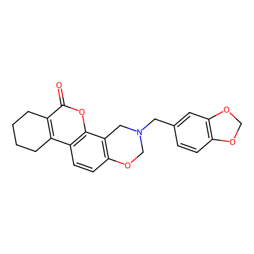 3-(1,3-benzodioxol-5-ylmethyl)-3,4,7,8,9,10-hexahydro-2H,6H-benzo[3,4]chromeno[8,7-e][1,3]oxazin-6-one structure