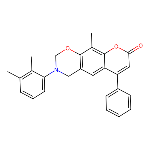3-(2,3-dimethylphenyl)-10-methyl-6-phenyl-3,4-dihydrochromeno[6,7-e][1,3]oxazin-8(2H)-one structure