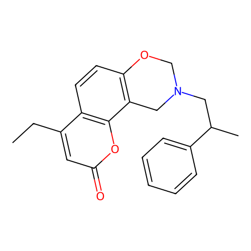 4-ethyl-9-(2-phenylpropyl)-9,10-dihydrochromeno[8,7-e][1,3]oxazin-2(8H)-one structure