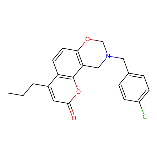 9-(4-chlorobenzyl)-4-propyl-9,10-dihydrochromeno[8,7-e][1,3]oxazin-2(8H)-one structure