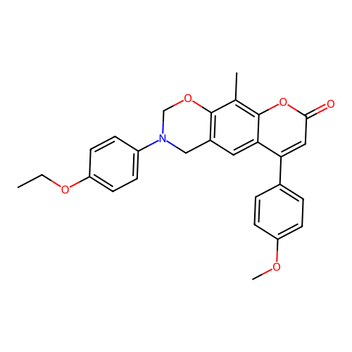 3-(4-ethoxyphenyl)-6-(4-methoxyphenyl)-10-methyl-3,4-dihydrochromeno[6,7-e][1,3]oxazin-8(2H)-one structure