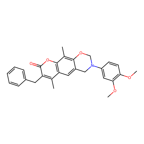 7-benzyl-3-(3,4-dimethoxyphenyl)-6,10-dimethyl-3,4-dihydrochromeno[6,7-e][1,3]oxazin-8(2H)-one structure
