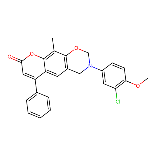 3-(3-chloro-4-methoxyphenyl)-10-methyl-6-phenyl-3,4-dihydrochromeno[6,7-e][1,3]oxazin-8(2H)-one structure