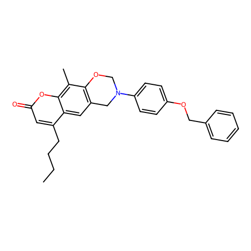 3-(4-(benzyloxy)phenyl)-6-butyl-10-methyl-3,4-dihydrochromeno[6,7-e][1,3]oxazin-8(2H)-one structure