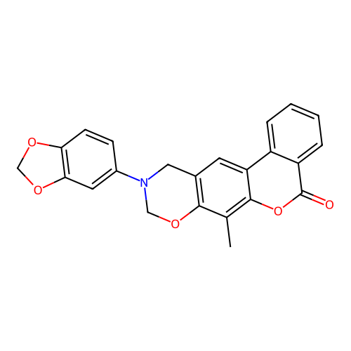 10-(benzo[d][1,3]dioxol-5-yl)-7-methyl-10,11-dihydrobenzo[3,4]chromeno[6,7-e][1,3]oxazin-5(9H)-one structure