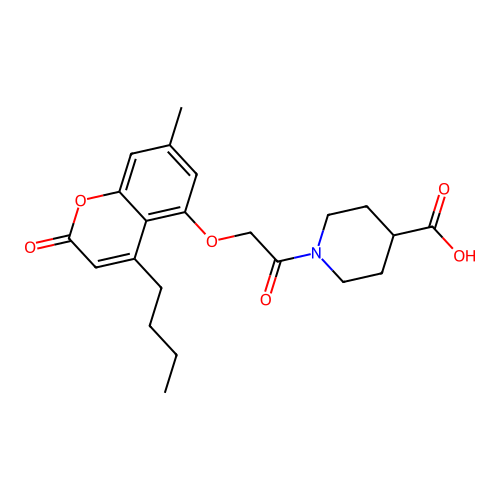 1-[2-(4-Butyl-7-methyl-2-oxochromen-5-yl)oxyacetyl]piperidine-4-carboxylic acid structure