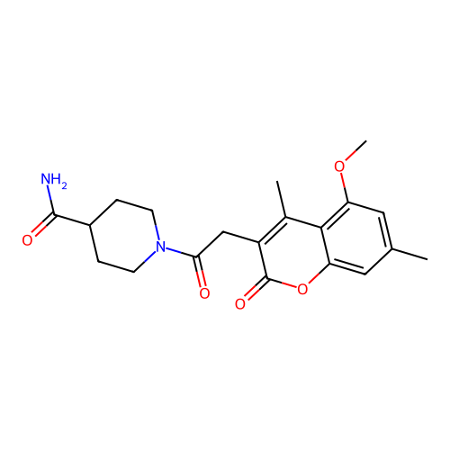 1-[(5-methoxy-4,7-dimethyl-2-oxo-2H-chromen-3-yl)acetyl]piperidine-4-carboxamide structure