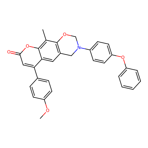6-(4-methoxyphenyl)-10-methyl-3-(4-phenoxyphenyl)-3,4-dihydrochromeno[6,7-e][1,3]oxazin-8(2H)-one structure