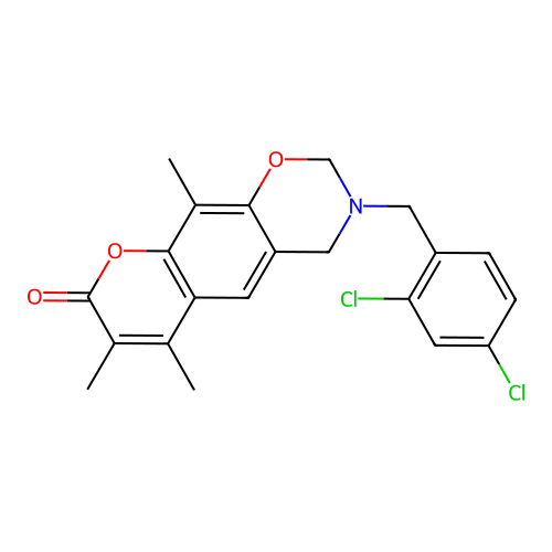 3-(2,4-dichlorobenzyl)-6,7,10-trimethyl-3,4-dihydrochromeno[6,7-e][1,3]oxazin-8(2H)-one structure