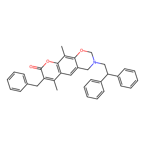 7-benzyl-3-(2,2-diphenylethyl)-6,10-dimethyl-3,4-dihydrochromeno[6,7-e][1,3]oxazin-8(2H)-one structure