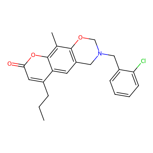 3-(2-chlorobenzyl)-10-methyl-6-propyl-3,4-dihydrochromeno[6,7-e][1,3]oxazin-8(2H)-one structure
