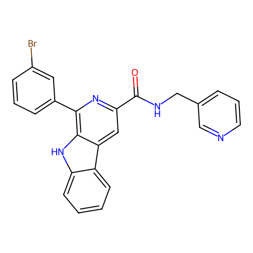 1-(3-bromophenyl)-N-(pyridin-3-ylmethyl)-9H-pyrido[3,4-b]indole-3-carboxamide structure