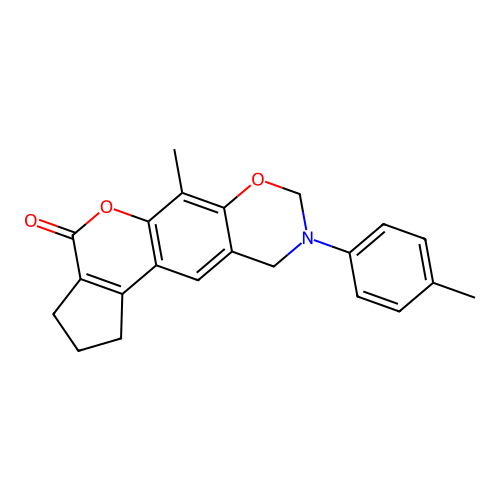6-methyl-9-(p-tolyl)-2,3,9,10-tetrahydro-1H-cyclopenta[3,4]chromeno[6,7-e][1,3]oxazin-4(8H)-one structure