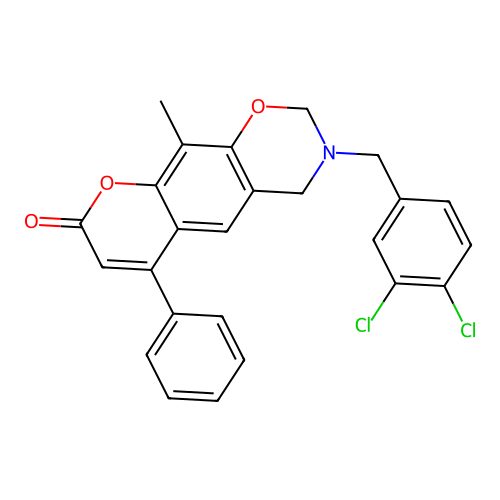 3-(3,4-dichlorobenzyl)-10-methyl-6-phenyl-3,4-dihydrochromeno[6,7-e][1,3]oxazin-8(2H)-one structure