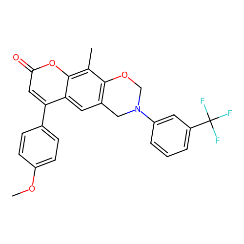 6-(4-methoxyphenyl)-10-methyl-3-(3-(trifluoromethyl)phenyl)-3,4-dihydrochromeno[6,7-e][1,3]oxazin-8(2H)-one structure