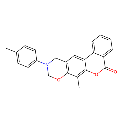 7-methyl-10-(p-tolyl)-10,11-dihydrobenzo[3,4]chromeno[6,7-e][1,3]oxazin-5(9H)-one structure