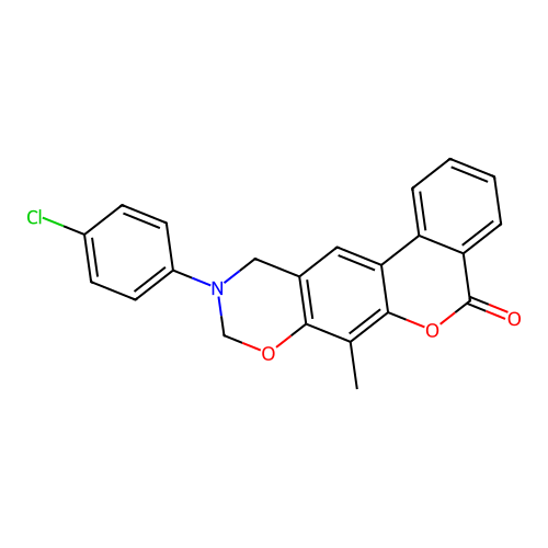 10-(4-chlorophenyl)-7-methyl-10,11-dihydrobenzo[3,4]chromeno[6,7-e][1,3]oxazin-5(9H)-one structure