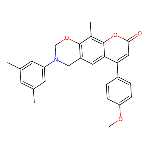3-(3,5-dimethylphenyl)-6-(4-methoxyphenyl)-10-methyl-3,4-dihydrochromeno[6,7-e][1,3]oxazin-8(2H)-one structure
