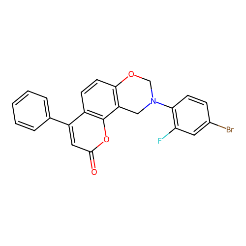 9-(4-bromo-2-fluorophenyl)-4-phenyl-9,10-dihydrochromeno[8,7-e][1,3]oxazin-2(8H)-one structure