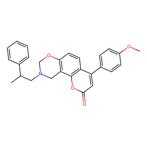 4-(4-methoxyphenyl)-9-(2-phenylpropyl)-9,10-dihydrochromeno[8,7-e][1,3]oxazin-2(8H)-one structure