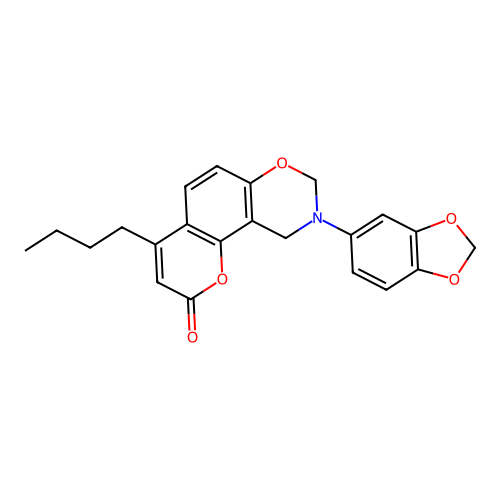 9-(benzo[d][1,3]dioxol-5-yl)-4-butyl-9,10-dihydrochromeno[8,7-e][1,3]oxazin-2(8H)-one structure