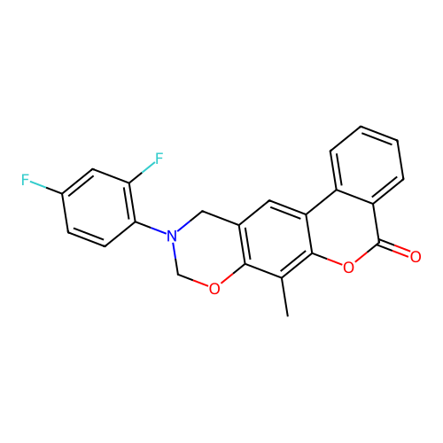 10-(2,4-difluorophenyl)-7-methyl-10,11-dihydrobenzo[3,4]chromeno[6,7-e][1,3]oxazin-5(9H)-one structure