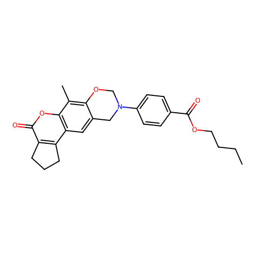 butyl 4-(6-methyl-4-oxo-2,3-dihydro-1H-cyclopenta[3,4]chromeno[6,7-e][1,3]oxazin-9(4H,8H,10H)-yl)benzoate structure