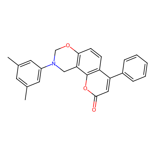 9-(3,5-dimethylphenyl)-4-phenyl-9,10-dihydrochromeno[8,7-e][1,3]oxazin-2(8H)-one structure