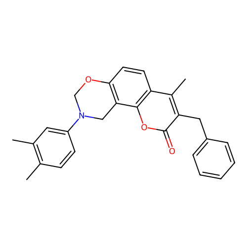 3-benzyl-9-(3,4-dimethylphenyl)-4-methyl-9,10-dihydrochromeno[8,7-e][1,3]oxazin-2(8H)-one structure
