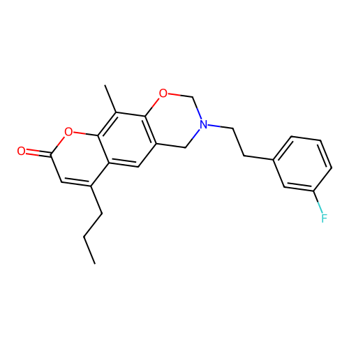 3-(3-fluorophenethyl)-10-methyl-6-propyl-3,4-dihydrochromeno[6,7-e][1,3]oxazin-8(2H)-one structure