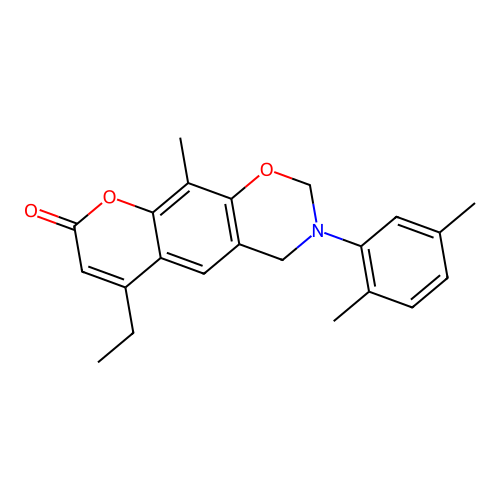 3-(2,5-dimethylphenyl)-6-ethyl-10-methyl-3,4-dihydrochromeno[6,7-e][1,3]oxazin-8(2H)-one structure