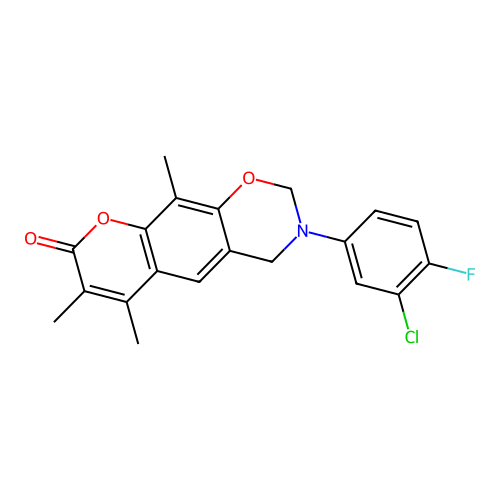 3-(3-chloro-4-fluorophenyl)-6,7,10-trimethyl-3,4-dihydrochromeno[6,7-e][1,3]oxazin-8(2H)-one structure