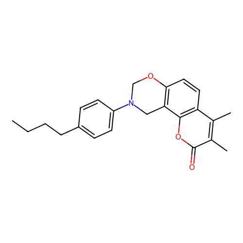 9-(4-butylphenyl)-3,4-dimethyl-9,10-dihydrochromeno[8,7-e][1,3]oxazin-2(8H)-one structure