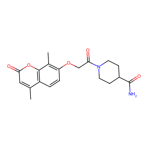 1-(2-((4,8-dimethyl-2-oxo-2H-chromen-7-yl)oxy)acetyl)piperidine-4-carboxamide structure