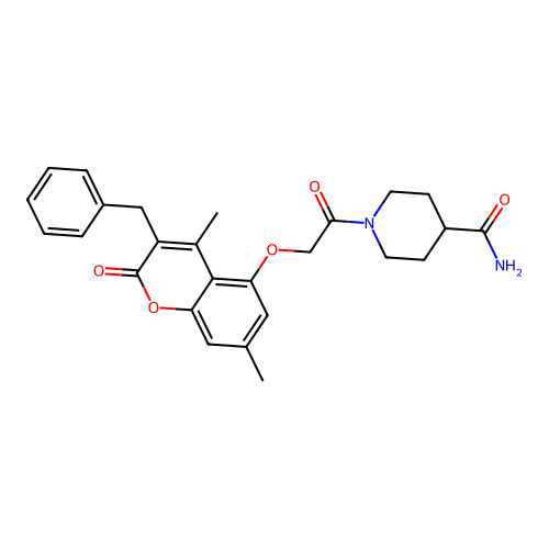 1-(2-((3-benzyl-4,7-dimethyl-2-oxo-2H-chromen-5-yl)oxy)acetyl)piperidine-4-carboxamide structure
