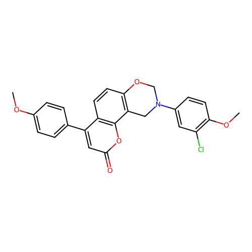 9-(3-chloro-4-methoxyphenyl)-4-(4-methoxyphenyl)-9,10-dihydrochromeno[8,7-e][1,3]oxazin-2(8H)-one structure