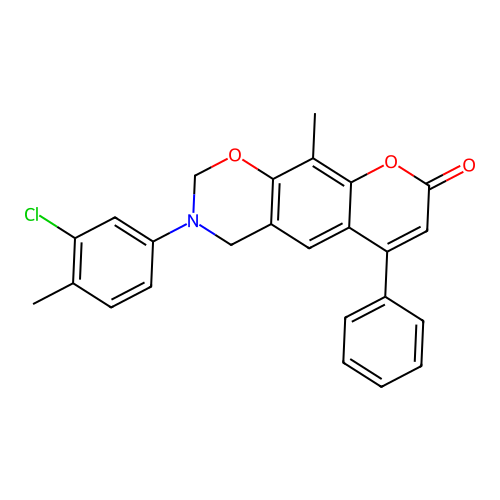 3-(3-chloro-4-methylphenyl)-10-methyl-6-phenyl-3,4-dihydrochromeno[6,7-e][1,3]oxazin-8(2H)-one structure