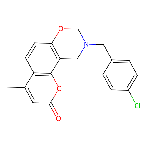9-(4-chlorobenzyl)-4-methyl-9,10-dihydro-2H,8H-chromeno[8,7-e][1,3]oxazin-2-one structure