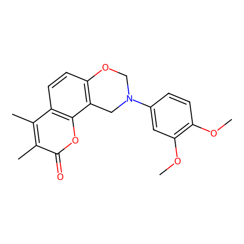 9-(3,4-dimethoxyphenyl)-3,4-dimethyl-9,10-dihydrochromeno[8,7-e][1,3]oxazin-2(8H)-one structure