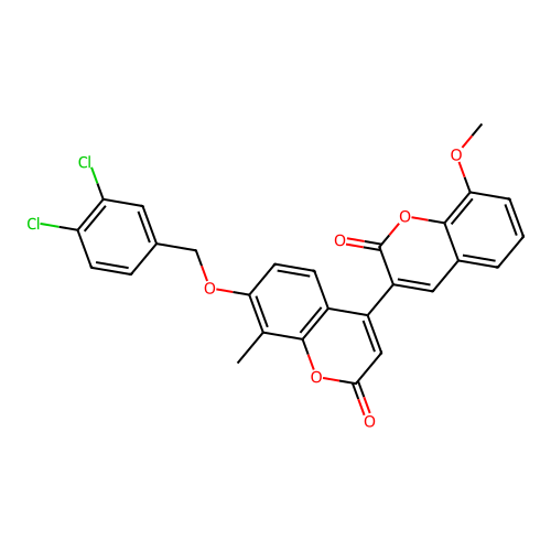 7'-((3,4-dichlorobenzyl)oxy)-8-methoxy-8'-methyl-2H,2'H-[3,4'-bichromene]-2,2'-dione structure