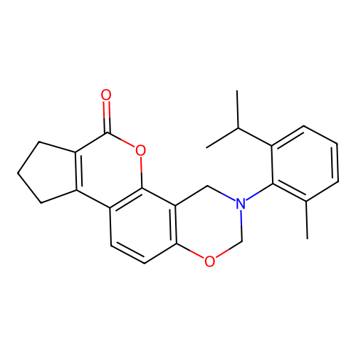 3-(2-isopropyl-6-methylphenyl)-3,4,8,9-tetrahydro-2H-cyclopenta[3,4]chromeno[8,7-e][1,3]oxazin-6(7H)-one structure