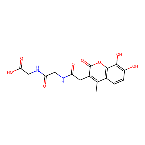 N-[(7,8-dihydroxy-4-methyl-2-oxo-2H-chromen-3-yl)acetyl]glycylglycine structure