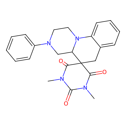 1',3'-dimethyl-3-phenyl-1,2,3,4,4a,6-hexahydro-1'H-spiro[pyrazino[1,2-a]quinoline-5,5'-pyrimidine]-2',4',6'(3'H)-trione structure