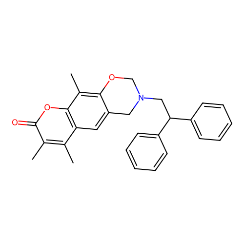 3-(2,2-diphenylethyl)-6,7,10-trimethyl-3,4-dihydrochromeno[6,7-e][1,3]oxazin-8(2H)-one structure