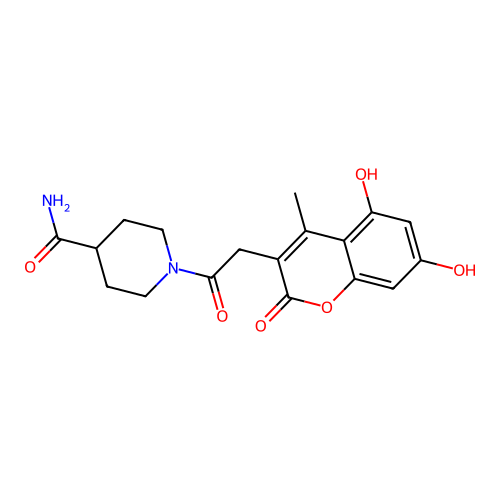 1-(2-(5,7-dihydroxy-4-methyl-2-oxo-2H-chromen-3-yl)acetyl)piperidine-4-carboxamide structure