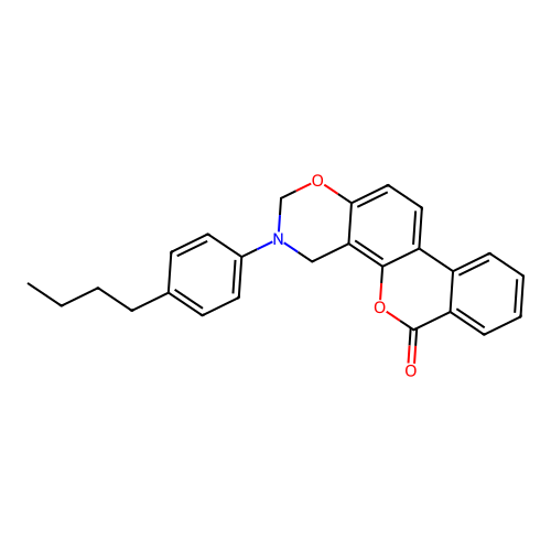 3-(4-butylphenyl)-3,4-dihydrobenzo[3,4]chromeno[8,7-e][1,3]oxazin-6(2H)-one structure