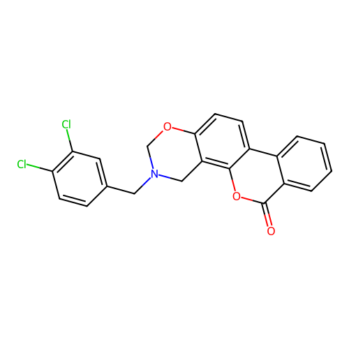 3-(3,4-dichlorobenzyl)-3,4-dihydrobenzo[3,4]chromeno[8,7-e][1,3]oxazin-6(2H)-one structure